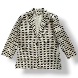 Vintage Ultra Silk 1X Blazer Black Cream Geometric Woven Silk Cotton Jacket